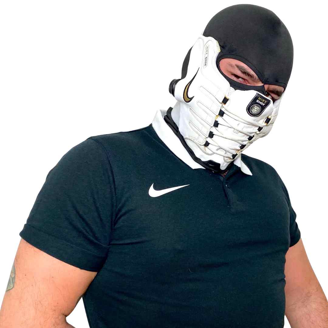 Shoemaker Mask SNEAKERMASK Nike Shox NZ White - Gold Mask