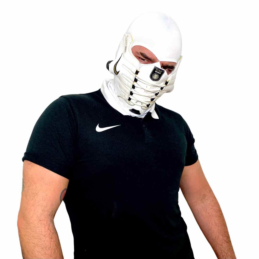 Shoemaker Mask SNEAKERMASK Nike Shox NZ White - Gold Mask