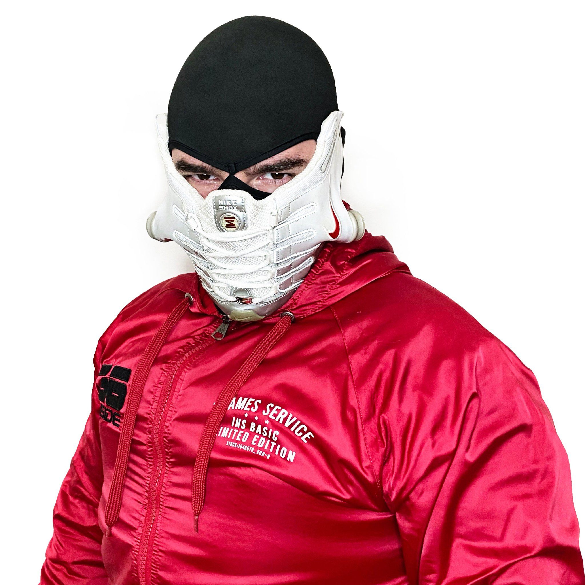 Shoemaker Mask SNEAKERMASK Nike Shox NZ Red - White Mask